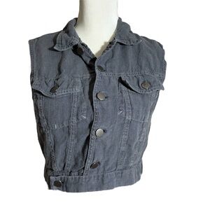 Zara Gray Cropped Linen Blend Jean Style Jacket Vest Size Small